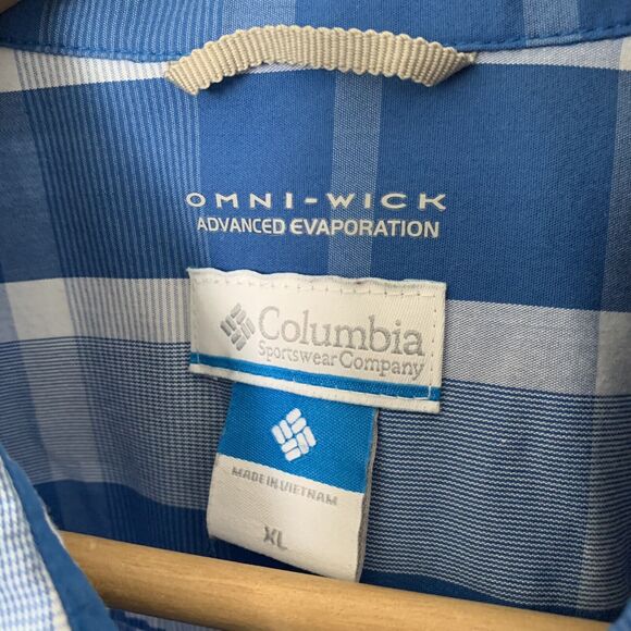 Columbia Shirt Mens XL Decoy Rock AM1017 Omni Wick S/S Button Front Blue Plaid - Picture 2 of 6